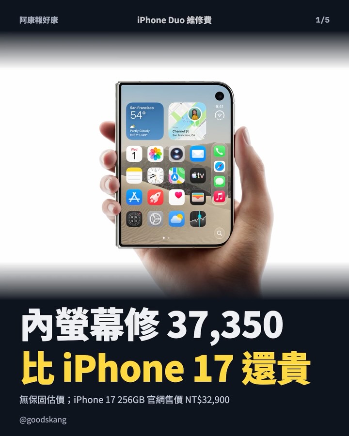 iPhone Duo 維修費爆貴！換一片內螢幕 37,350，比一支 iPhone 17 還貴？